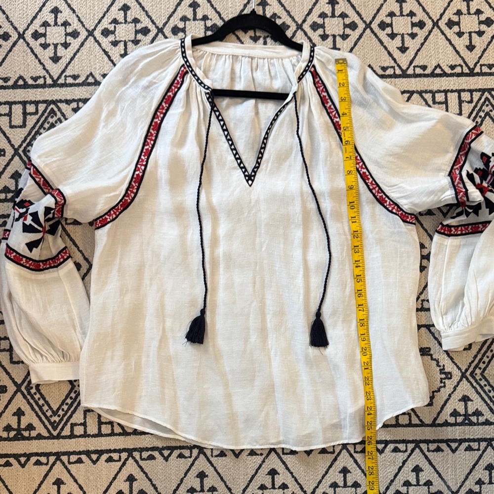 Boho Embroidered Peasant Blouse - White with Red & Black Accents - Picture 9 of 9